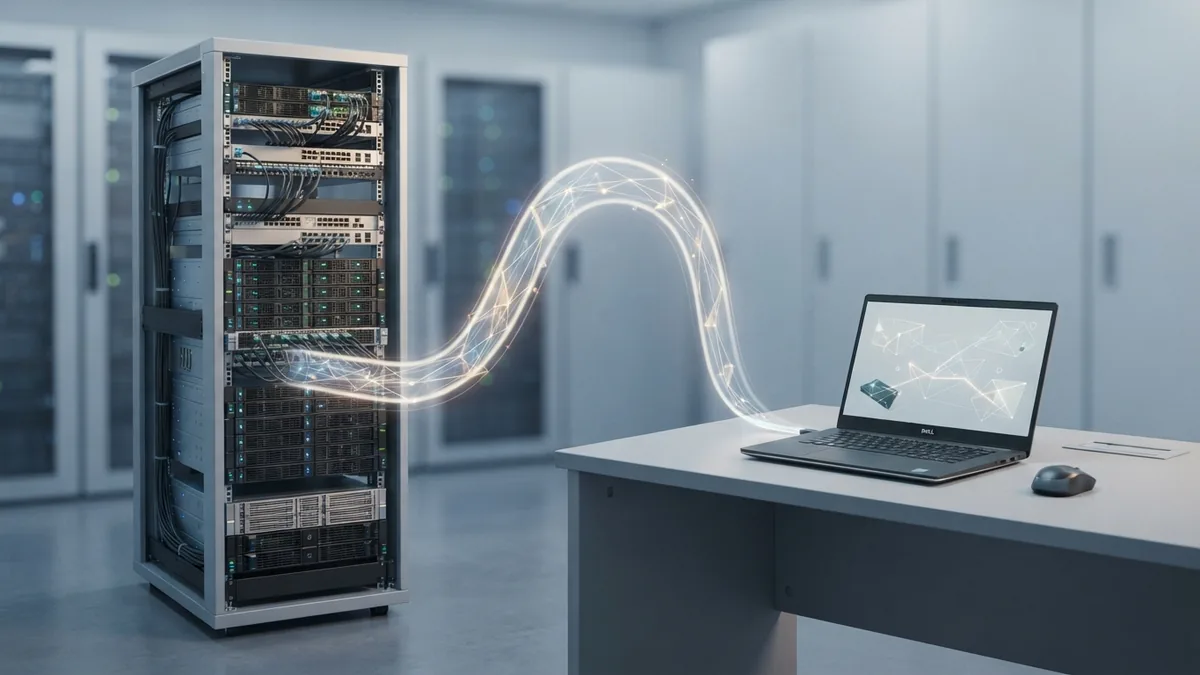 How PHP handles a web request Server rack and laptop illustrating how PHP processes web requests on a server